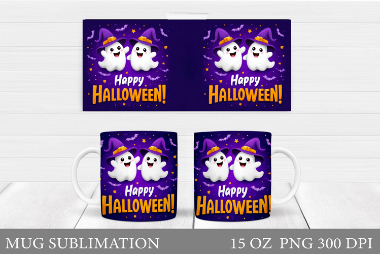 Halloween Ghost Mug Design. Cute Halloween Mug Sublimation