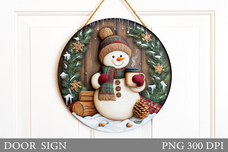 Cute Snowman Door Sign. Christmas Door Sign Sublimation