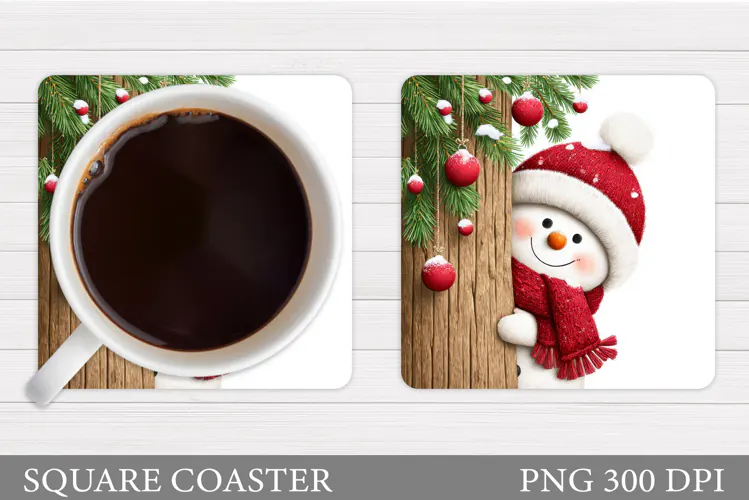 Cute Snowman Coaster Sublimation. Christmas Coaster Design