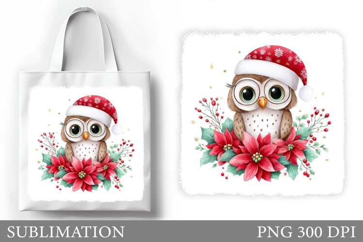 Christmas Owl Tote Bag. Christmas Tote Bag Sublimation