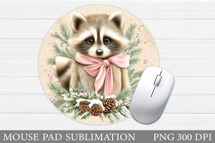 Cute Raccoon Mouse Pad. Christmas Mouse Pad Design