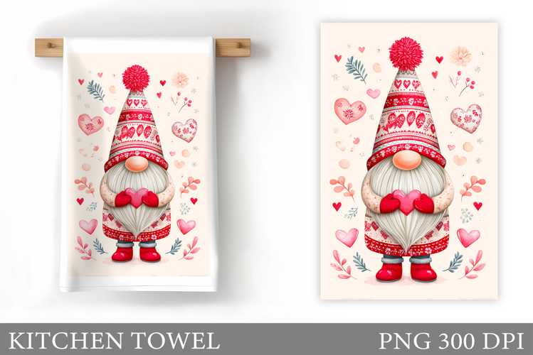 Valentine Gnome Kitchen Towel. Valentines Kitchen Towel
