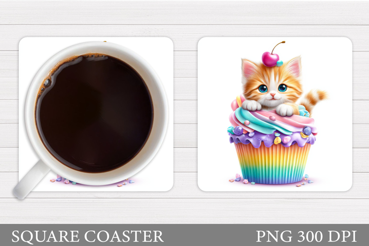Cute Cat Coaster Design. Cute Cat Sublimation