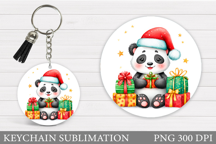 Christmas Panda Keychain. Winter Panda Keychain Sublimation