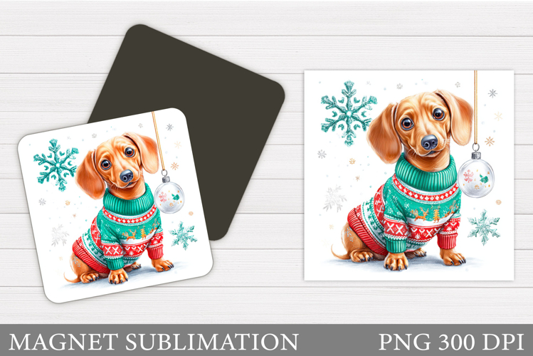 Christmas Dachshund Magnet. Christmas Magnet Sublimation