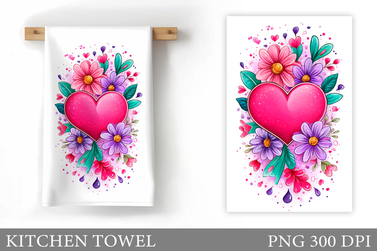 Heart Kitchen Towel Sublimation. Valentines Kitchen Towel