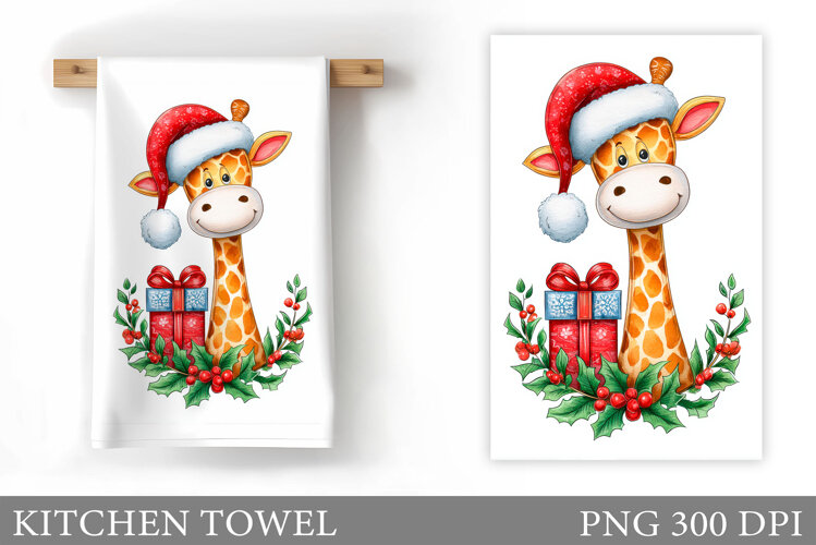 Cute Giraffe Kitchen Towel. Christmas Kitchen Towel Design example image 1