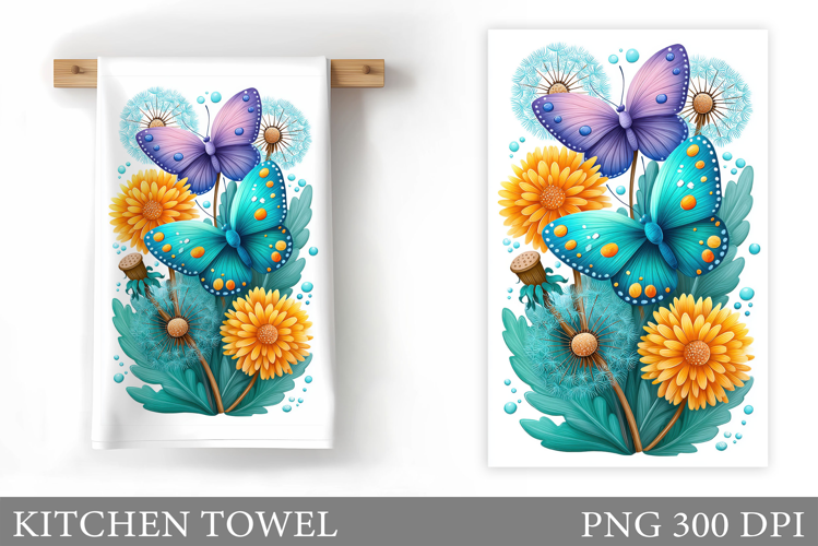 Butterflies Kitchen Towel. Flowers Kitchen Towel Design