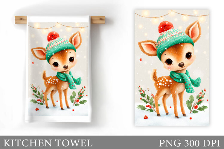 Christmas Deer Kitchen Towel. Christmas Kitchen Towel Design example image 1