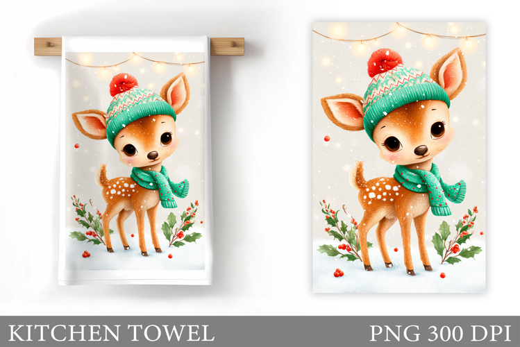 Christmas Deer Kitchen Towel. Christmas Kitchen Towel Design