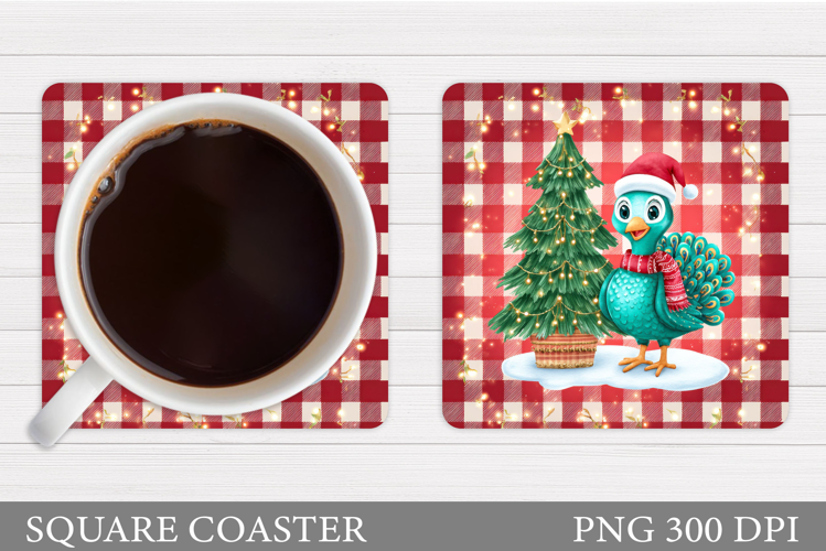 Christmas Peacock Coaster. Christmas Coaster Sublimation