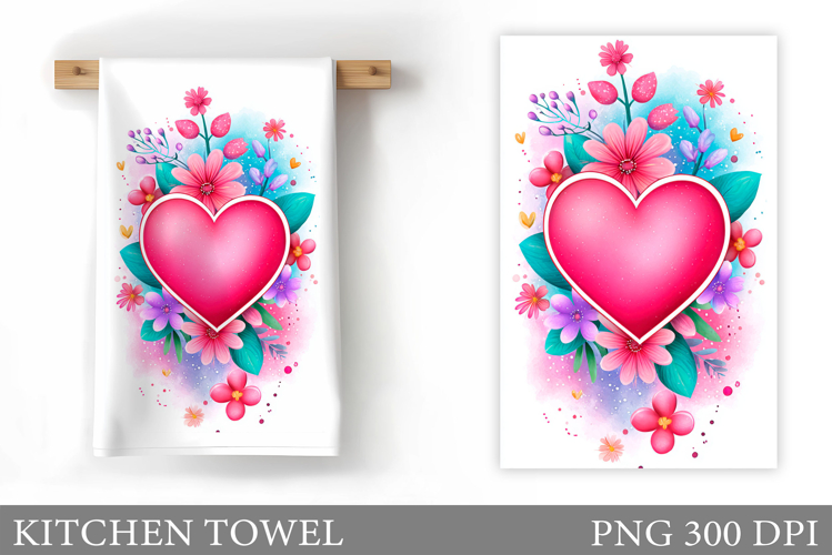 Heart Kitchen Towel Sublimation. Valentines Kitchen Towel