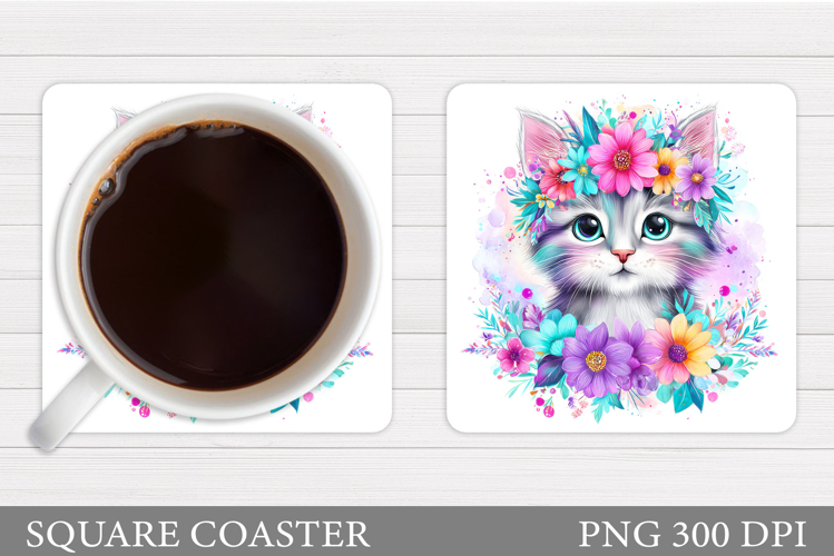 Cute Cat Coaster Design. Cute Cat Sublimation