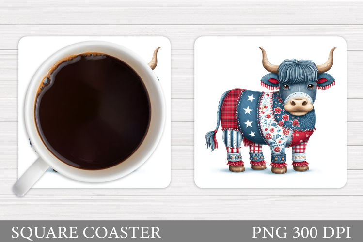 Patchwork Cow Coaster Design. Cute Cow Sublimation