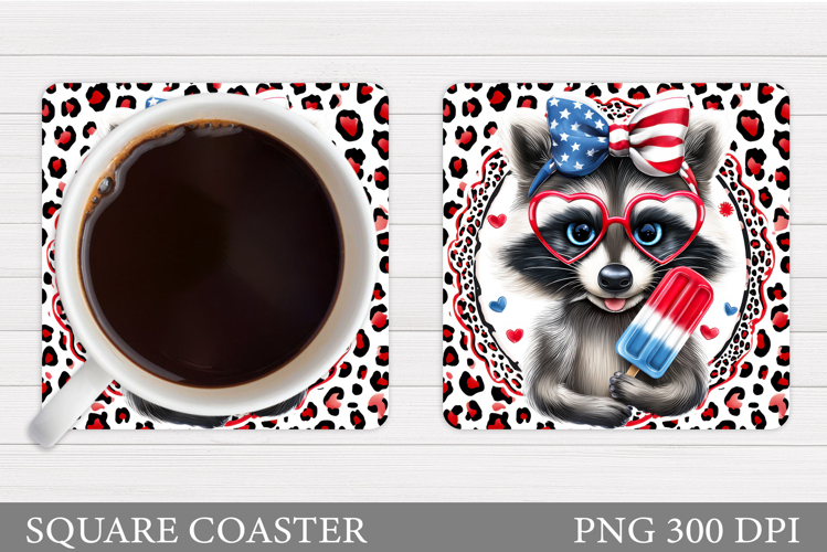 Patriotic Raccoon Coaster. Patriotic Coaster Sublimation