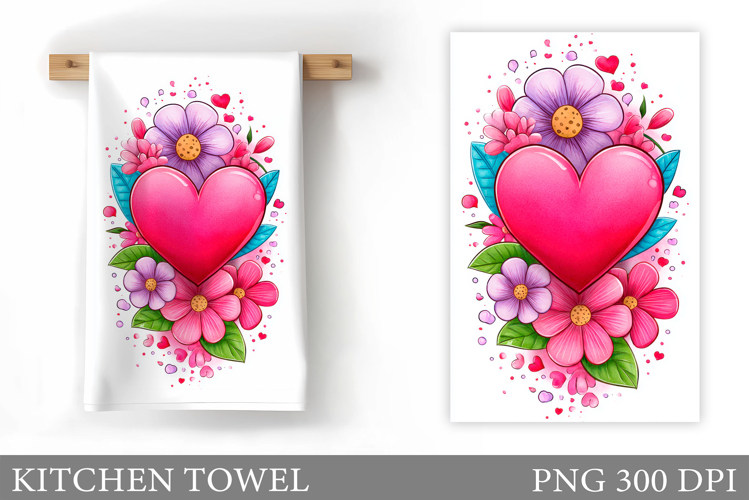 Heart Kitchen Towel Sublimation. Valentines Kitchen Towel