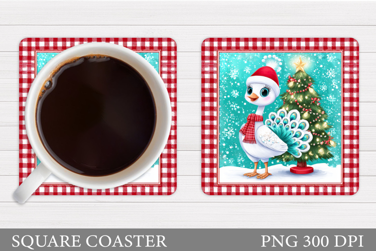Christmas Peacock Coaster. Christmas Coaster Sublimation