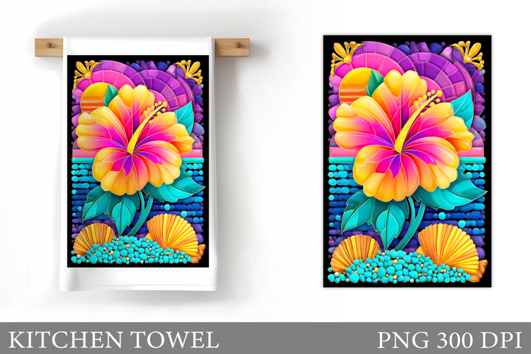 Hibiscus Kitchen Towel. Floral Kitchen Towel Sublimation