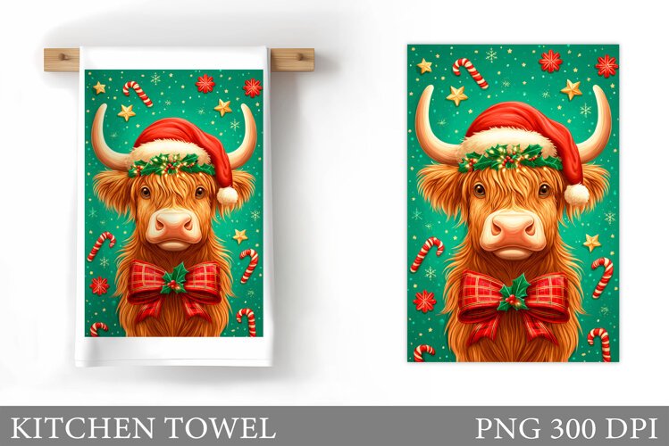 Christmas Cow Kitchen Towel Design. Christmas Kitchen Towel example image 1