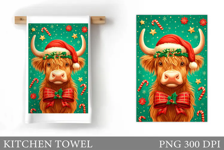 Christmas Cow Kitchen Towel Design. Christmas Kitchen Towel