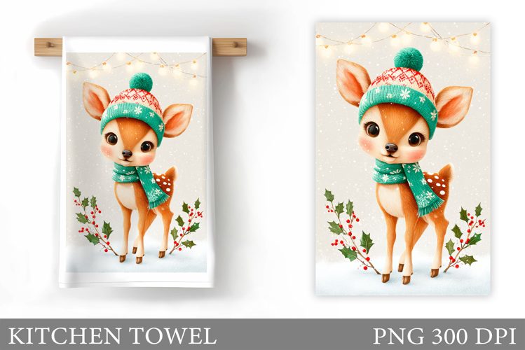 Christmas Deer Kitchen Towel. Christmas Kitchen Towel Design