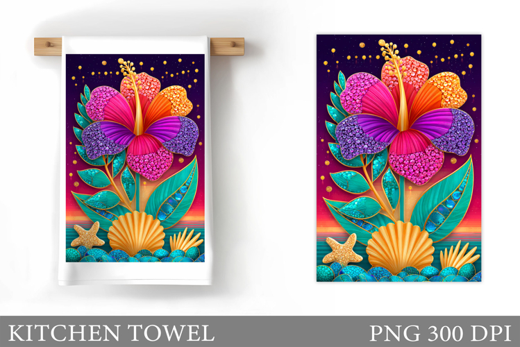 Tropical Flowers Kitchen Towel. Flowers Kitchen Towel Design