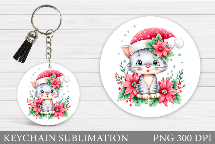 Christmas Cat Keychain. Christmas Keychain Sublimation example image 1
