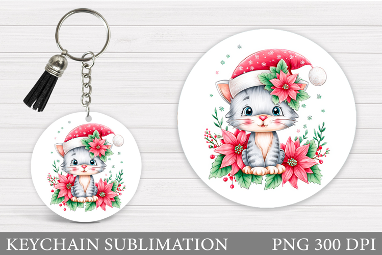 Christmas Cat Keychain. Christmas Keychain Sublimation