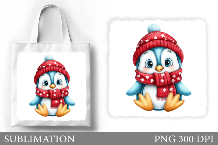 Cute Penguin Tote Bag Design. Christmas Tote Bag Sublimation