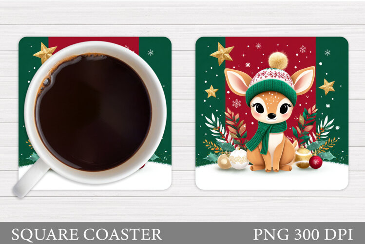 Christmas Deer Coaster Design. Christmas Coaster Sublimation example image 1