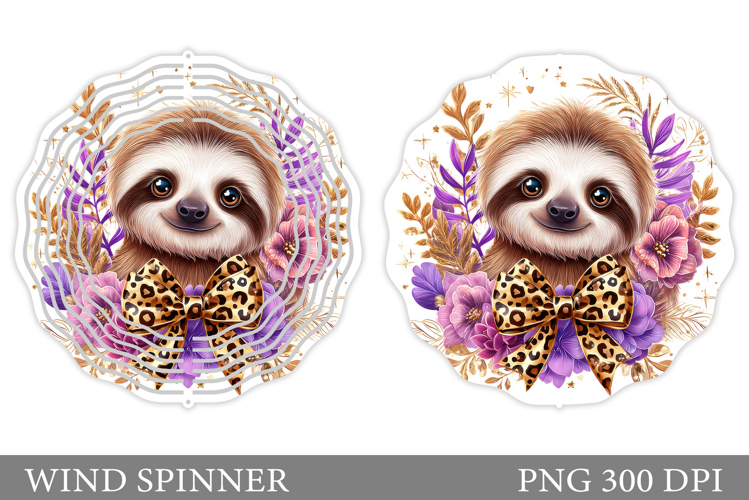 Cute Sloth Wind Spinner Design. Sloth Flowers Wind Spinner