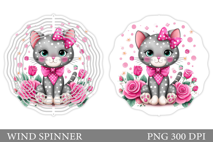 Cute Cat Wind Spinner Design. Cat Flowers Wind Spinner