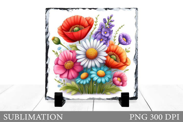 Wildflowers Slate Sublimation. Flowers Sublimation