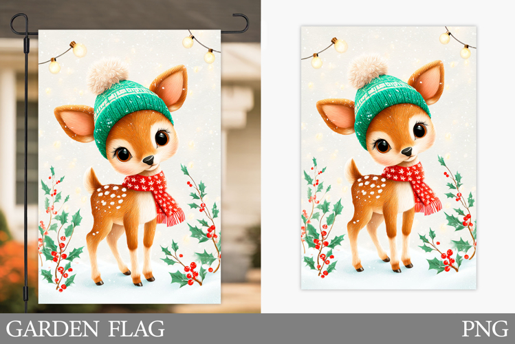 Christmas Deer Garden Flag. Christmas Garden Flag Design