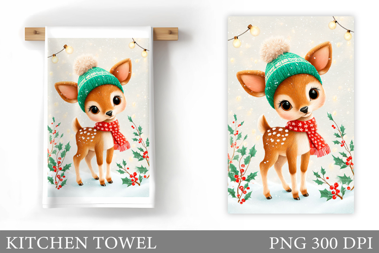 Christmas Deer Kitchen Towel. Christmas Kitchen Towel Design