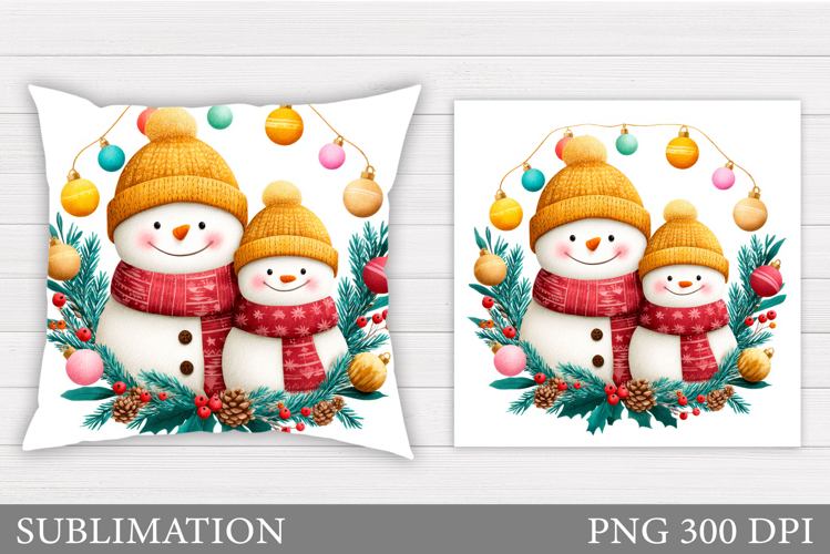 Cute Snowman Pillow Sublimation. Christmas Pillow Design