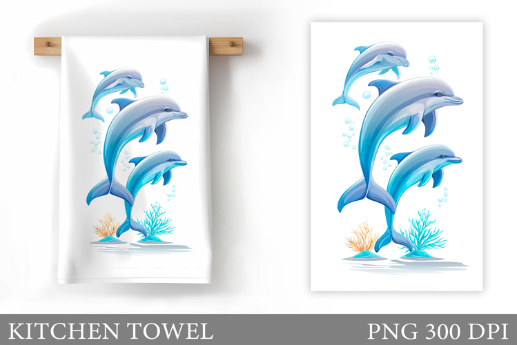 Dolphins Kitchen Towel Design. Sea Kitchen Towel Sublimation