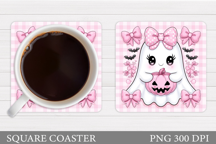 Cute Ghost Coaster Design. Cute Halloween Sublimation