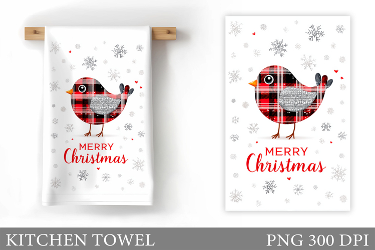 Christmas Bird Kitchen Towel. Christmas Kitchen Towel Design