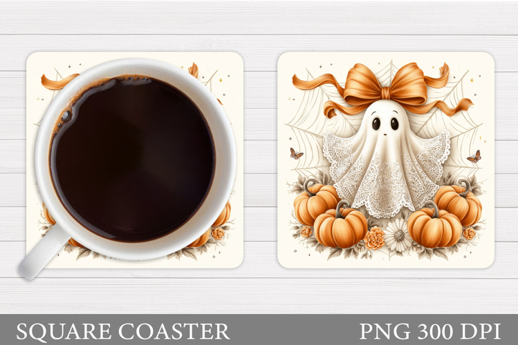 Cute Ghost Coaster Design. Cute Halloween Sublimation