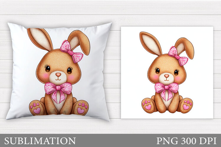 Crochet Bunny Pillow Design. Cute Bunny Sublimation example image 1