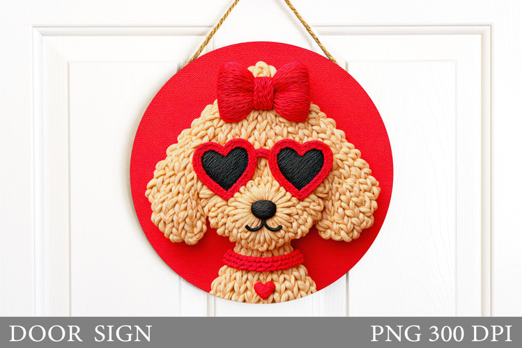 Crochet Dog Door Sign. Valentines Door Sign Sublimation