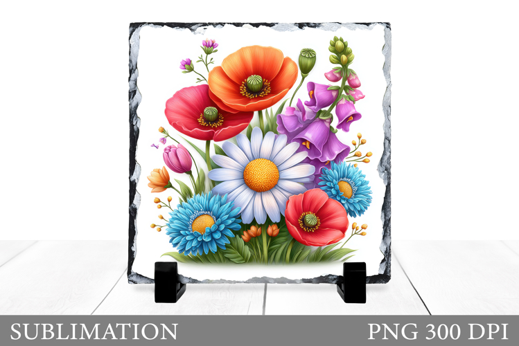 Flowers Square Sublimation. Wildflowers Slate Design