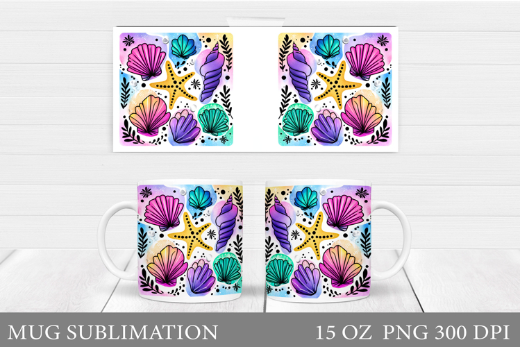 Seashell Mug Design. Starfish Mug Sublimation