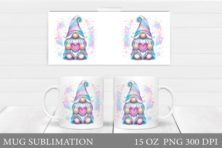 Iridescent Gnome Mug Sublimation. Valentines Mug Wrap Design