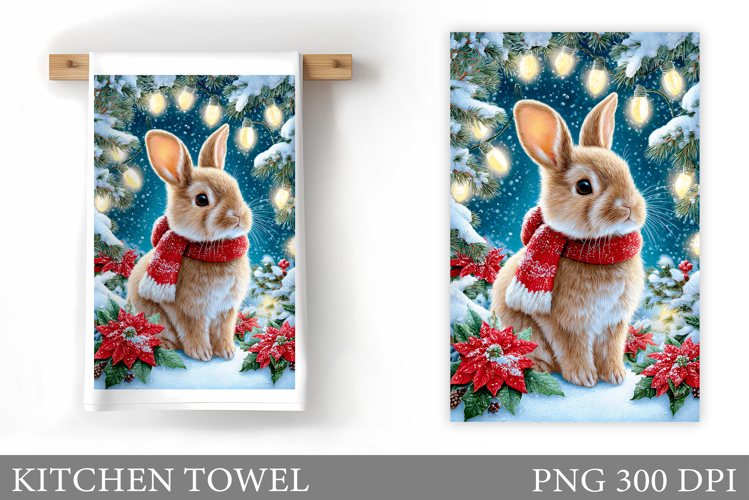 Christmas Bunny Kitchen Towel. Christmas Kitchen Towel