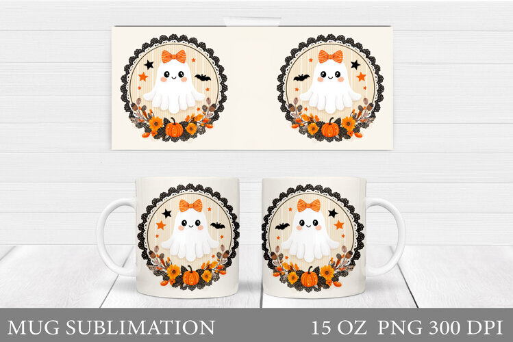 Cute Ghost Mug Sublimation. Halloween Mug Design example image 1