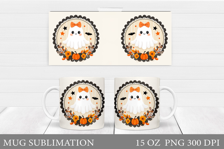Cute Ghost Mug Sublimation. Halloween Mug Design