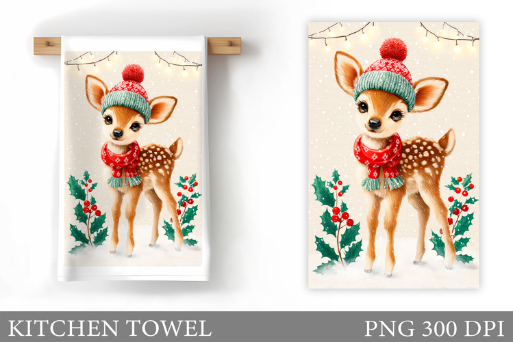 Christmas Deer Kitchen Towel. Christmas Kitchen Towel Design