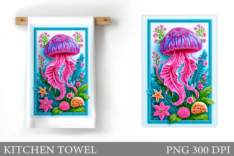 Jellyfish Kitchen Towel. Sea Kitchen Towel Sublimation